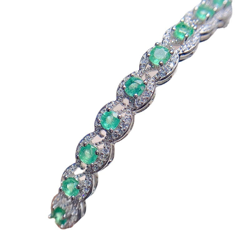 Small fresh bracelet 925 silver inlaid natural emerald bracelet ladies buckle bracelet Birthday gift. Dinner accessories. Couple gift