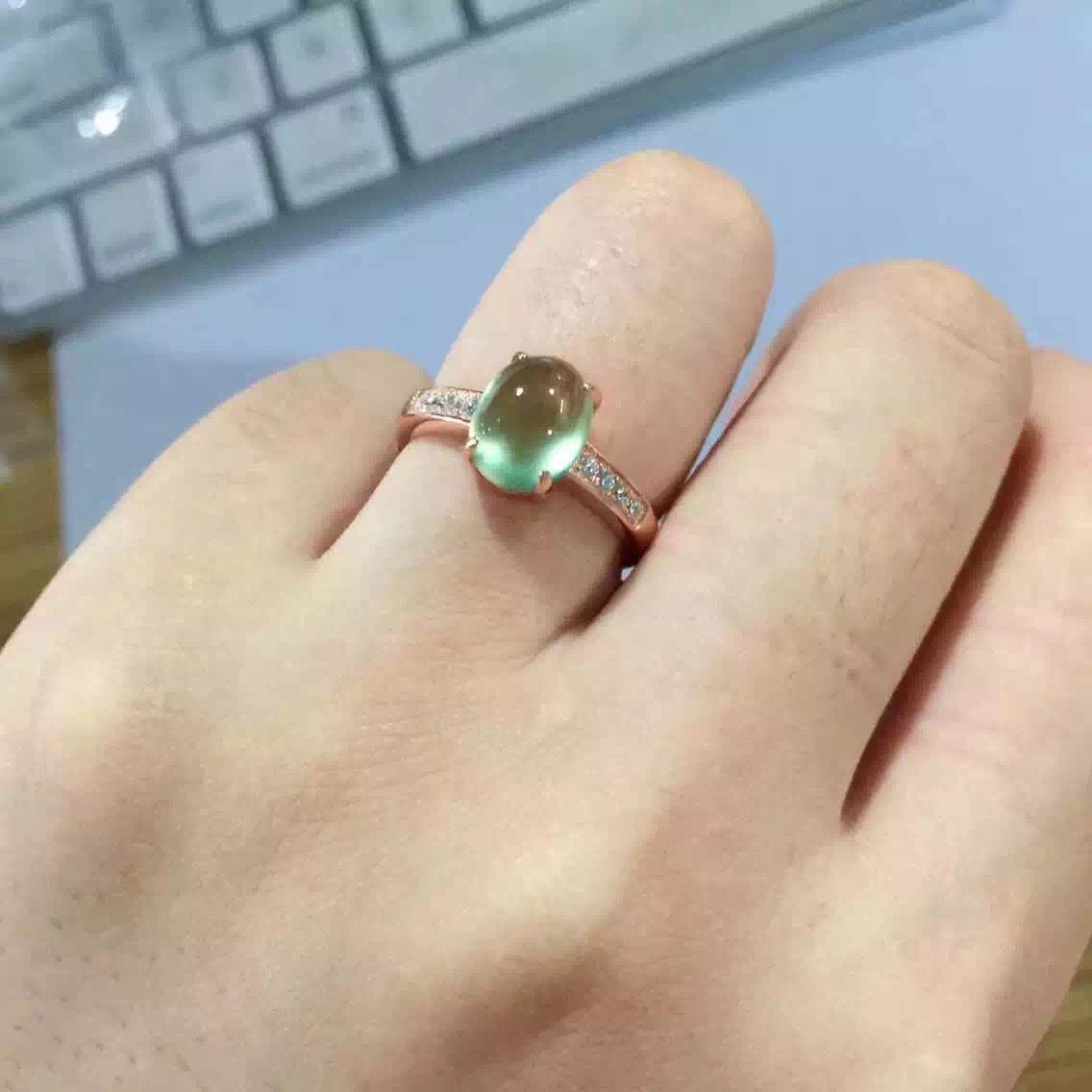 New Bulk Wholesale 925 Silver Inlaid Natural Prehnite Women's Ring