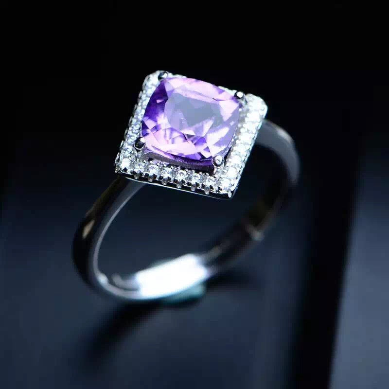 Korean style fashion small fresh 925 silver inlaid Brazilian natural amethyst ring female ringBirthday gifts. Dinner accessories. Couple gifts