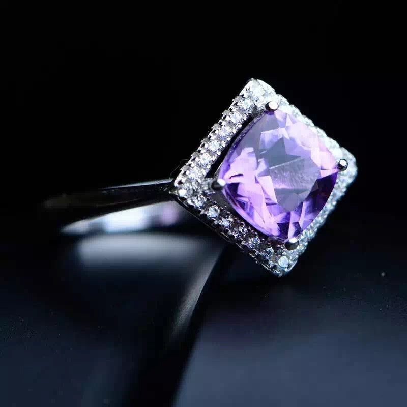 Korean style fashion small fresh 925 silver inlaid Brazilian natural amethyst ring female ringBirthday gifts. Dinner accessories. Couple gifts