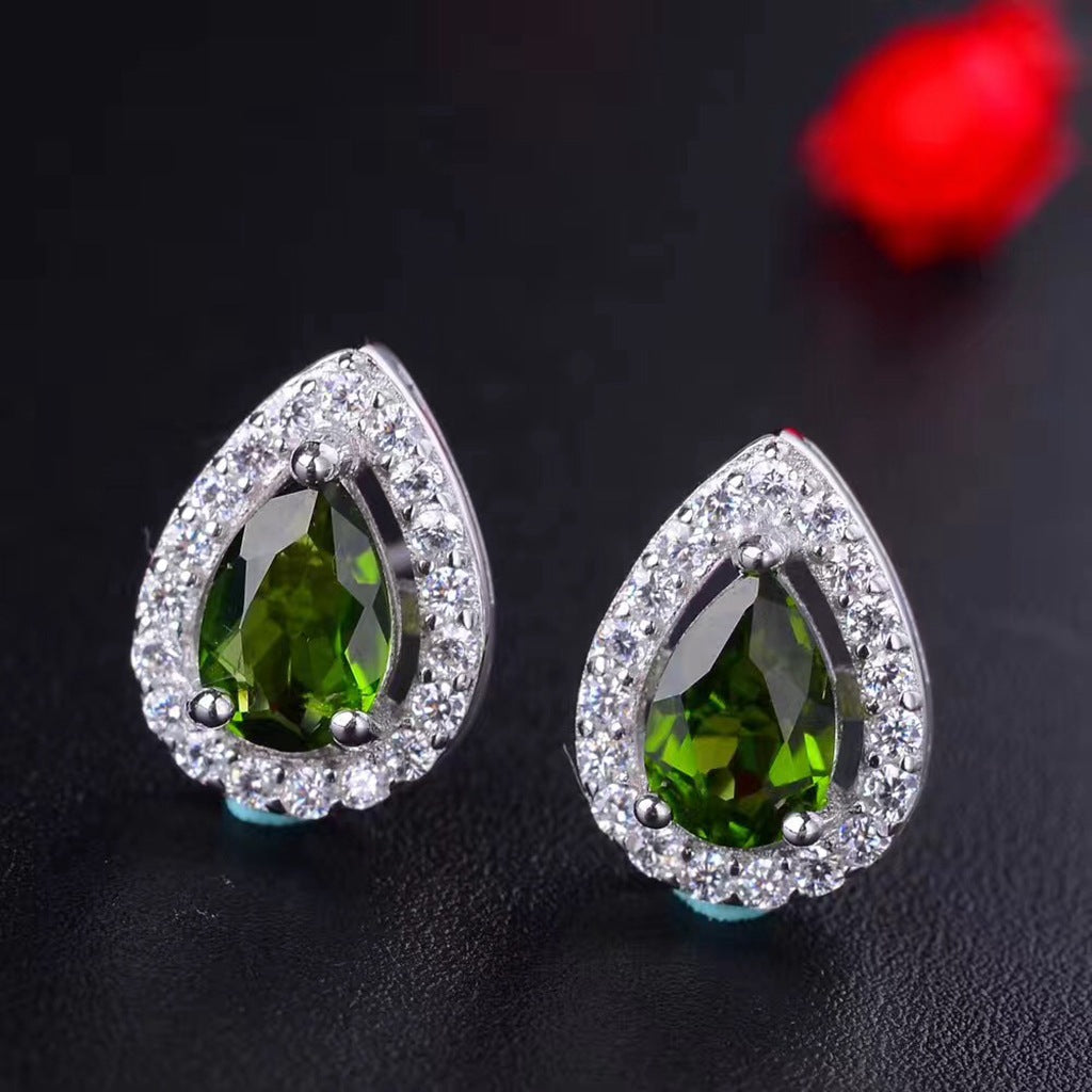 Natural diopside set, commonly known as Russian emerald, 925 silver natural colored gemstone, good qualityBirthday gifts. Dinner accessories. Couple gifts