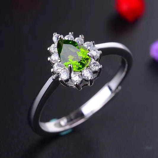 Natural diopside set, commonly known as Russian emerald, 925 silver natural colored gemstone, good qualityBirthday gifts. Dinner accessories. Couple gifts