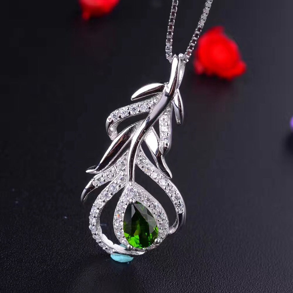 Natural diopside set, commonly known as Russian emerald, 925 silver natural colored gemstone, good qualityBirthday gifts. Dinner accessories. Couple gifts