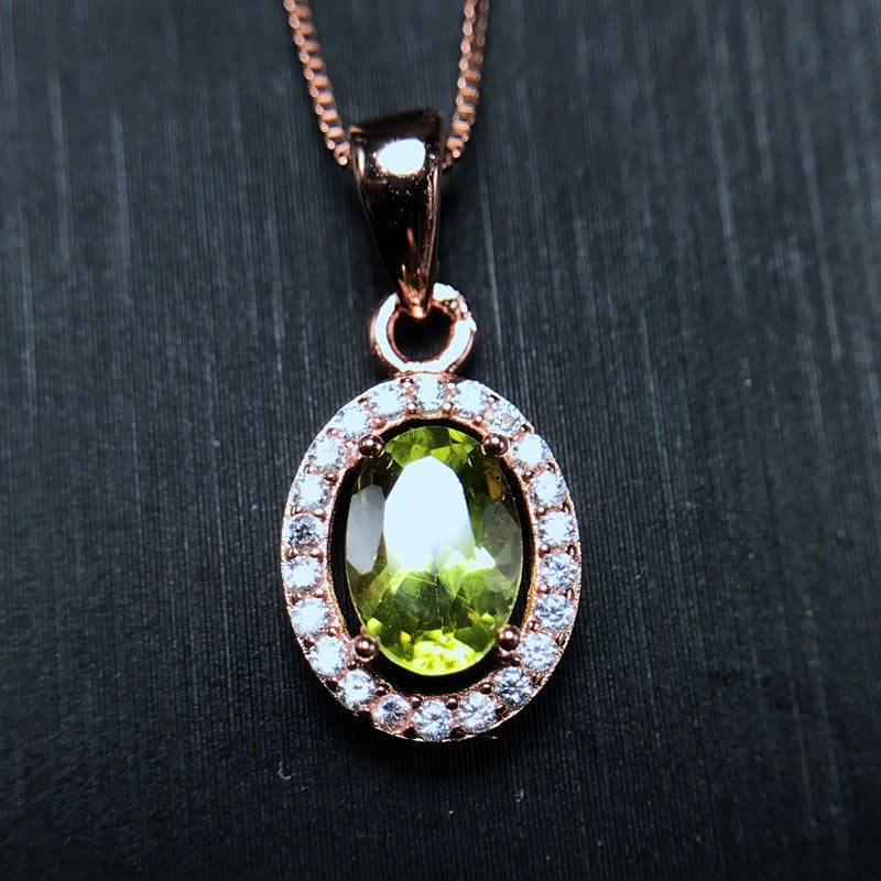 Simple 925 silver inlaid natural peridot pendant  Birthday gift. Wedding anniversary. Couple keepsake