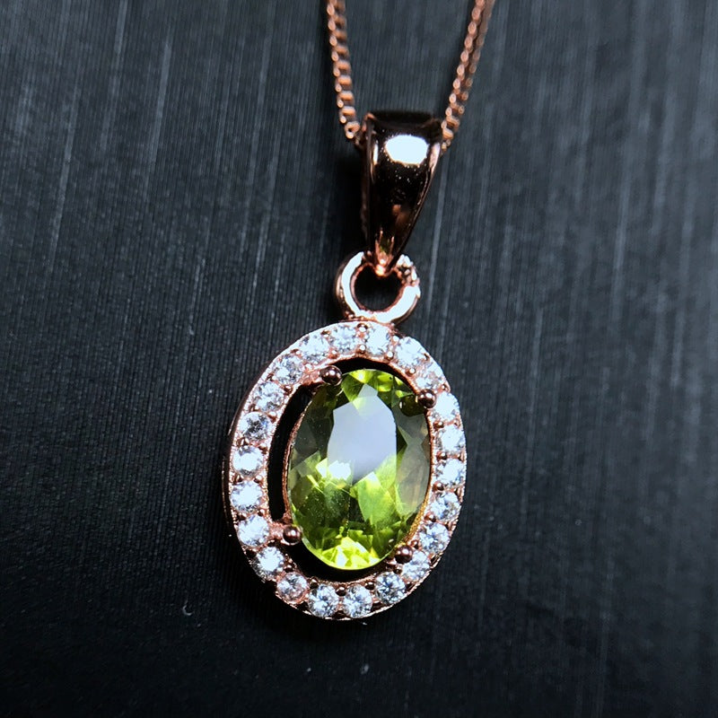 Simple 925 silver inlaid natural peridot pendant  Birthday gift. Wedding anniversary. Couple keepsake