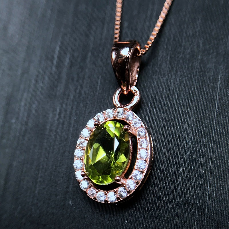 Simple 925 silver inlaid natural peridot pendant  Birthday gift. Wedding anniversary. Couple keepsake