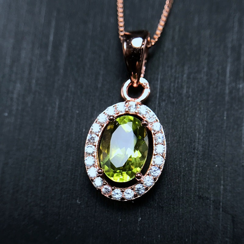 Simple 925 silver inlaid natural peridot pendant  Birthday gift. Wedding anniversary. Couple keepsake