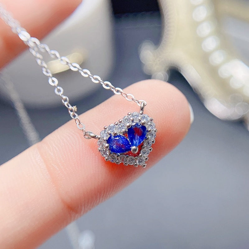 Fashion style natural sapphire pendant heart 3*4mm women's pendant necklace clavicle chain