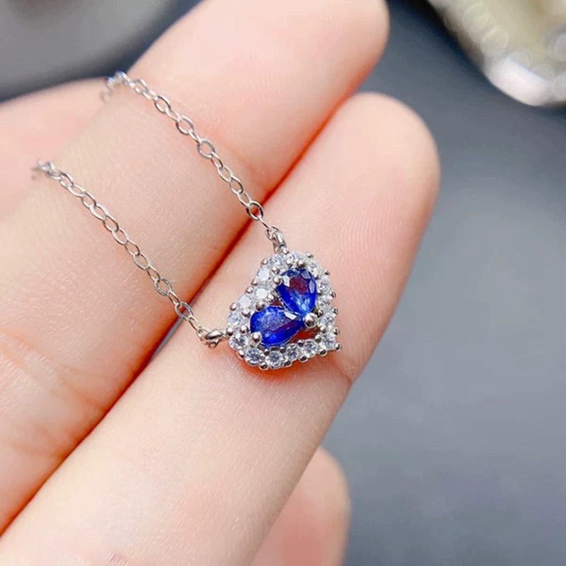 Fashion style natural sapphire pendant heart 3*4mm women's pendant necklace clavicle chain