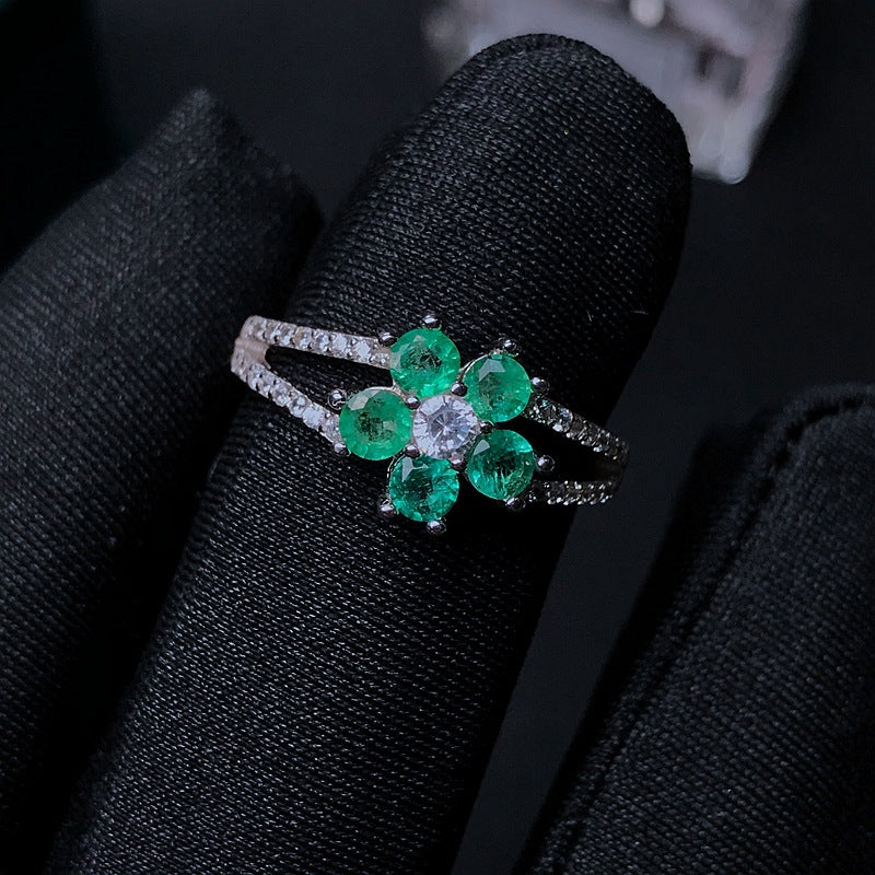 Natural emerald ring 925 silver inlaid emerald women's ring gift for girlfriend birthday gift support identification