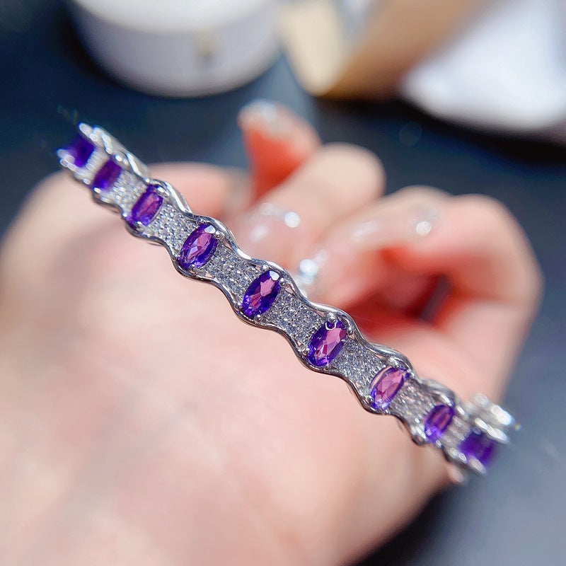 New arrival: Natural amethyst bracelet, 925 silver inlaid, good fireBirthday gifts. Dinner party gifts. Couple bracelets