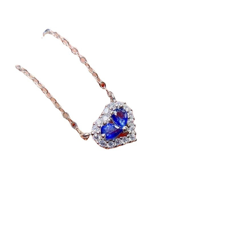 Fashion style natural sapphire pendant heart 3*4mm women's pendant necklace clavicle chain