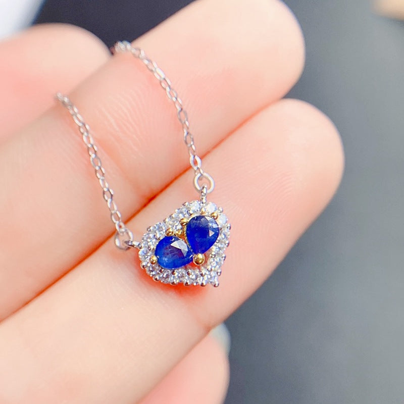 Fashion style natural sapphire pendant heart 3*4mm women's pendant necklace clavicle chain