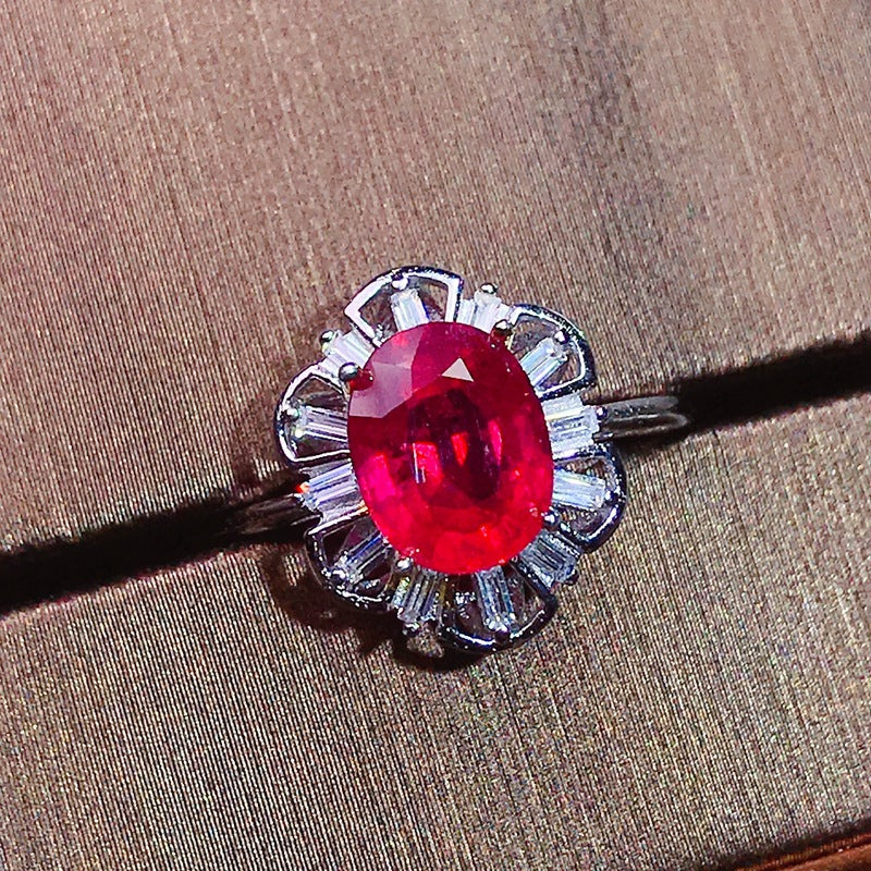 925 silver inlaid with new burnt ruby live ring birthday gift. Partner gift. Dinner jewelry.