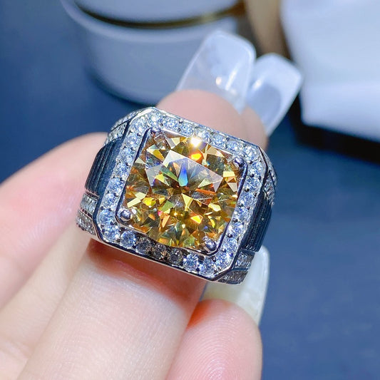 Men's Moissanite Ring .5 carat yellow moissanite men's ring with diamond tester pen with GRA certificate D colorBirthday gifts, dinner accessories, couple rings