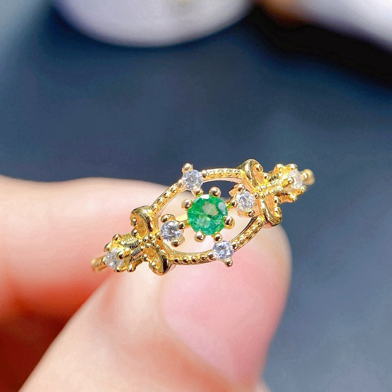 Simple natural emerald female ring 925 silver ladies ring 3*3mm live ring one pieceBirthday Gifts Couple Gifts Dinner Accessories