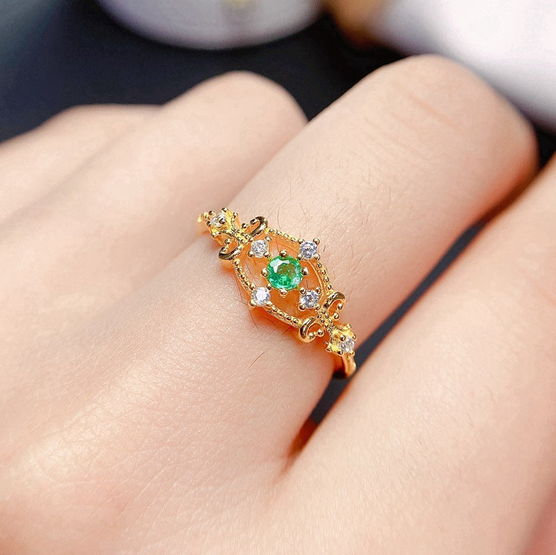 Simple natural emerald female ring 925 silver ladies ring 3*3mm live ring one pieceBirthday Gifts Couple Gifts Dinner Accessories