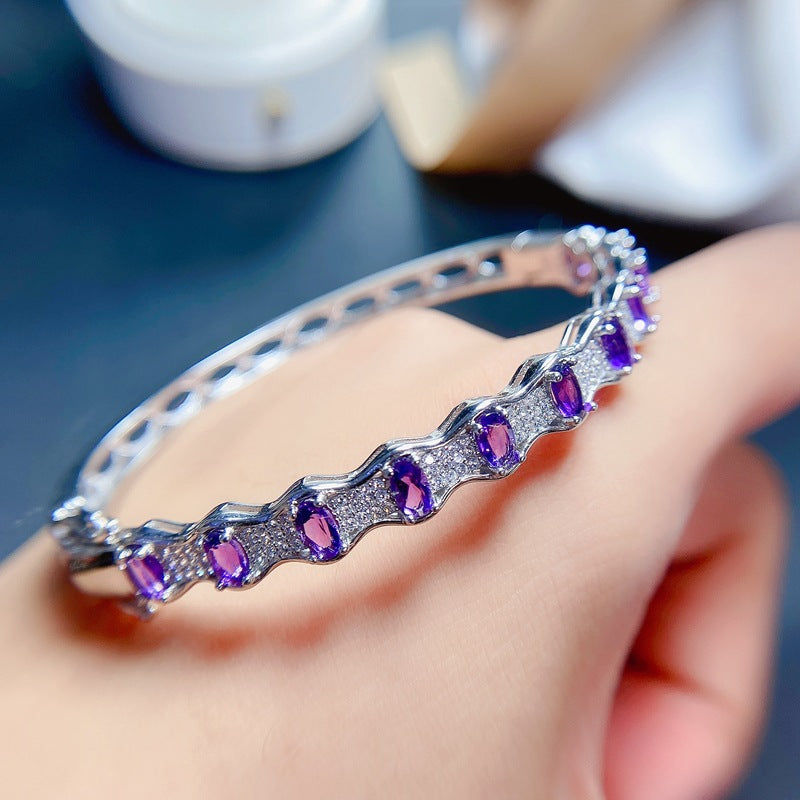 New arrival: Natural amethyst bracelet, 925 silver inlaid, good fireBirthday gifts. Dinner party gifts. Couple bracelets