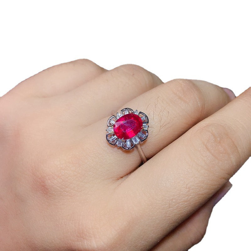 925 silver inlaid with new burnt ruby live ring birthday gift. Partner gift. Dinner jewelry.