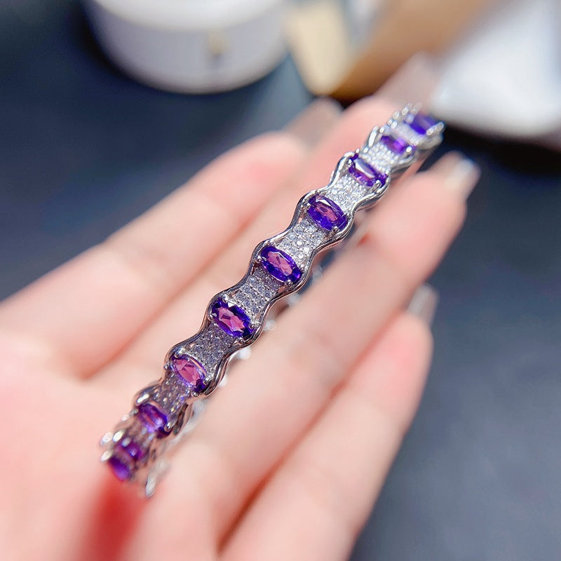 New arrival: Natural amethyst bracelet, 925 silver inlaid, good fireBirthday gifts. Dinner party gifts. Couple bracelets