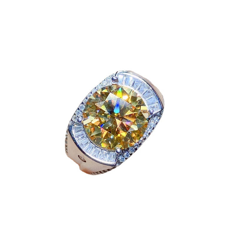 Men's Moissanite Ring .5 carat yellow moissanite men's ring with diamond tester pen with GRA certificate D colorBirthday gifts. Dinner accessories. Couple rings