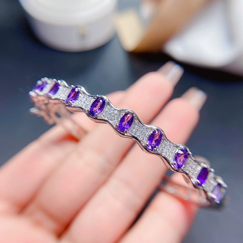 New arrival: Natural amethyst bracelet, 925 silver inlaid, good fireBirthday gifts. Dinner party gifts. Couple bracelets