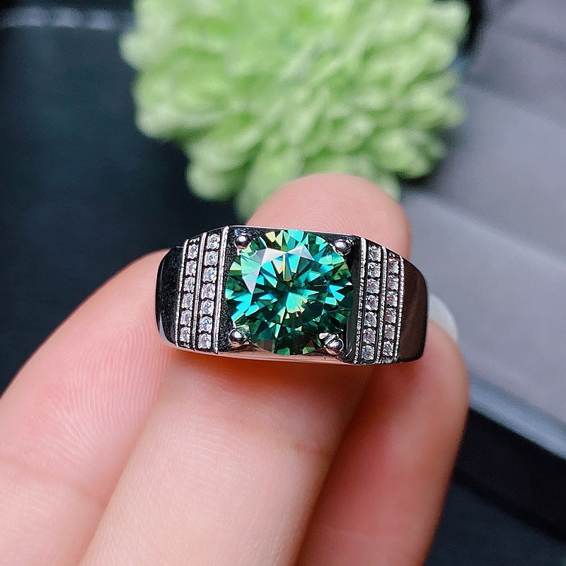 925 silver inlaid green moissanite couple ring, Meisan GRA certificate, waist size 2 caratsBirthday gifts. Dinner accessories. Couple rings