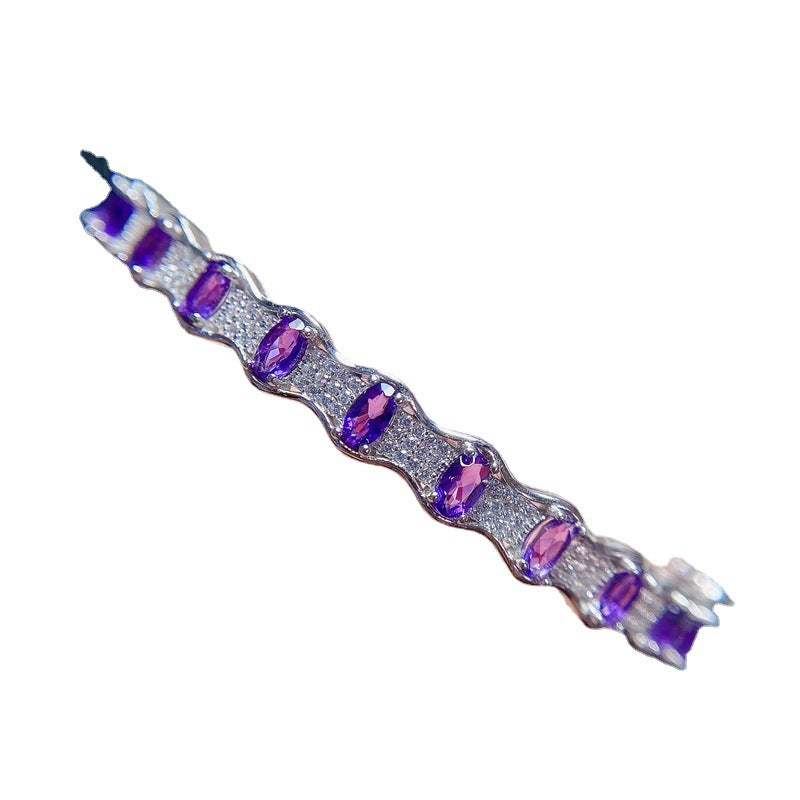 New arrival: Natural amethyst bracelet, 925 silver inlaid, good fireBirthday gifts. Dinner party gifts. Couple bracelets