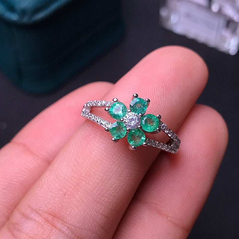 Natural emerald ring 925 silver inlaid emerald women's ring gift for girlfriend birthday gift support identification