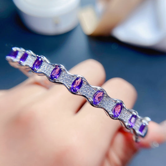 New arrival: Natural amethyst bracelet, 925 silver inlaid, good fireBirthday gifts. Dinner party gifts. Couple bracelets