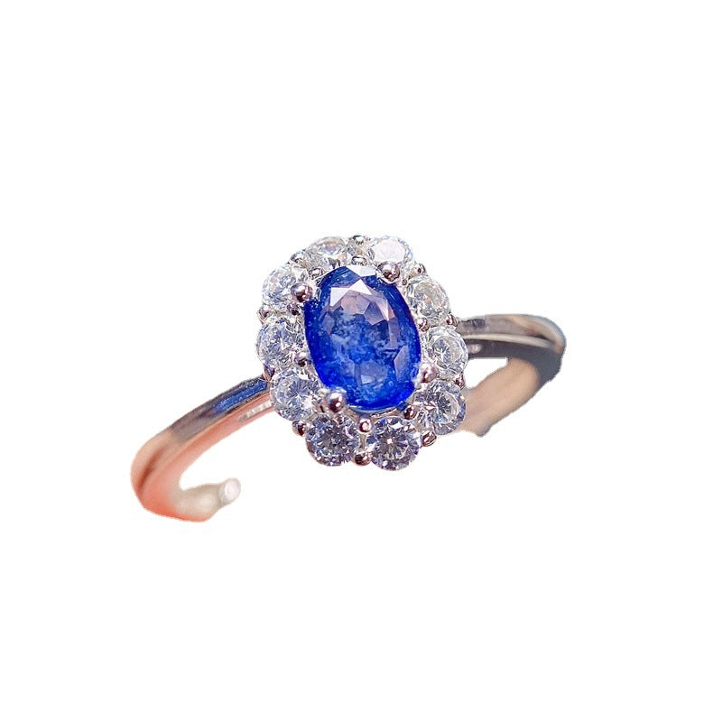 Classic natural sapphire ring for women 925 silver loose mouth 6*4mm loose mouth beautiful ring