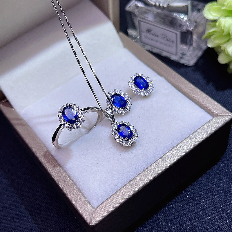 Clearance Sapphire Set 925 Silver Inlaid Sapphire Set Wholesale One Piece Send Girlfriend Gift Birthday gift. Wedding anniversary. Couple keepsake necklaces for women