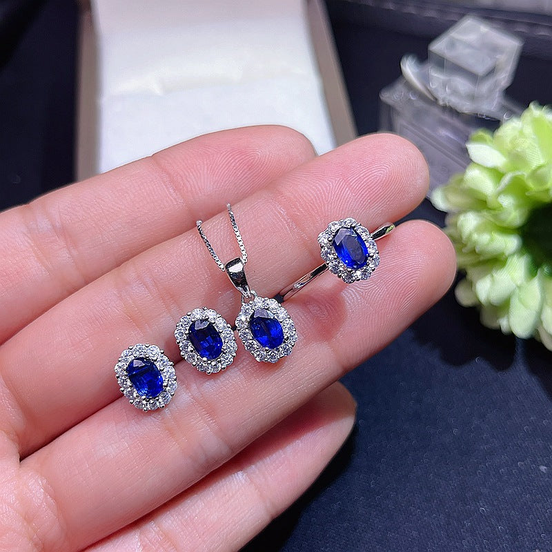 Clearance Sapphire Set 925 Silver Inlaid Sapphire Set Wholesale One Piece Send Girlfriend Gift Birthday gift. Wedding anniversary. Couple keepsake necklaces for women